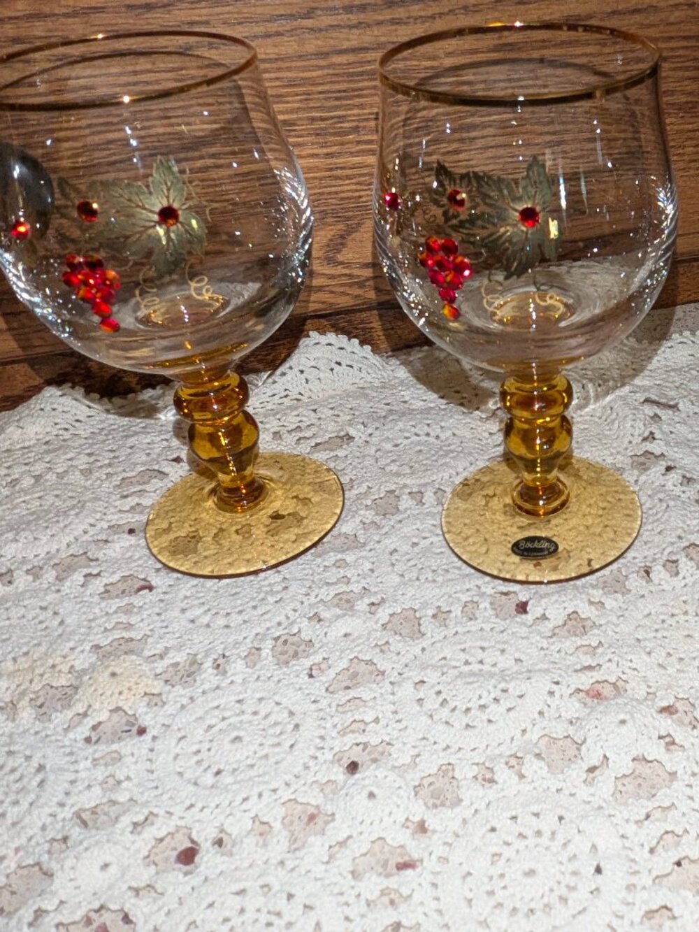 Vintage Böckling Roemer Goblets – Gold Stem & Gold Leaf – Pair